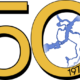CCA2025 conference badge - celebrating 50 years of CCA conferences and depicting the confluence of rivers in Ottawa, site for the 2025 conference.